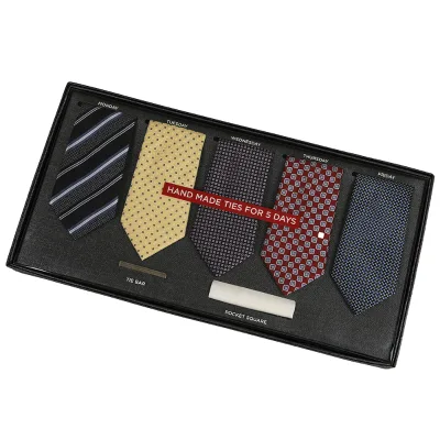 Classic Business Collection Necktie Sets Hand Made Ties for 5 Days 5pcs Ties With Tie Bar Pocket Square Gift Box Set for Men
