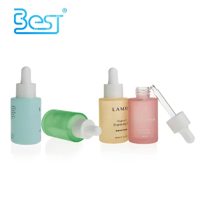 Beautiful 1oz Colorful Frosted pink Yellow Green Flat Shoulder Glass Serum Dropper Bottles 20ml 30ml 40ml 50ml 60ml 80ml 100ml