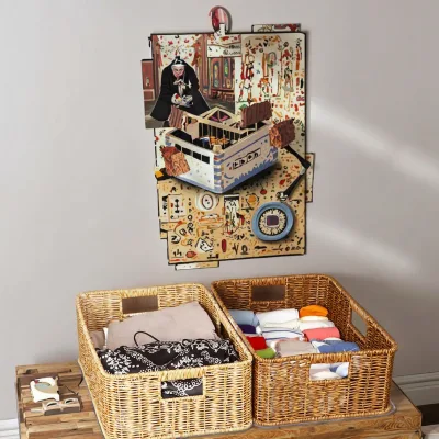 Waterproof Rattan Storage Basket Built-in Handles Wicker Baskets for Kitchen Organizing Nature Woven Pantry Baskets for Tools
