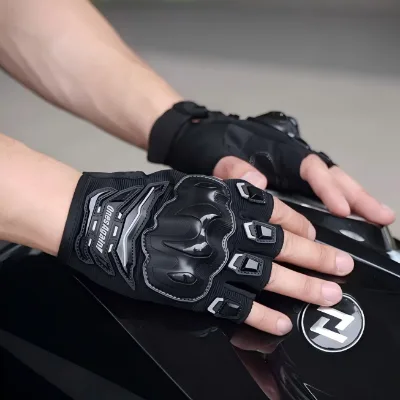 Wholesale Half Finger Motorbike Gloves 3D Impact Knuckle Guard Partition Anti-slip Palm Adjustable Velcro Summer Bike Gloves