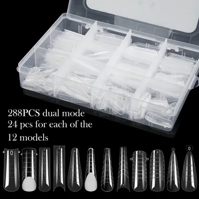 NEW Arrive 12 Styles Nail Mold Tips 288pcs/set Mixed Size Crystal Extension Nails DIY Nail Tools