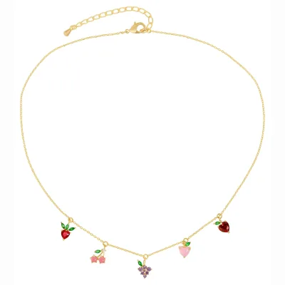 DUYIZHAO Ins Style Colorful Fruit Clavicle Chain Necklace Cubic Zirconia Cherry Grape Strawberry Apple Lemon Necklace for Women