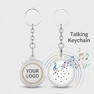 OEM Expert Customized Logo Talking Keychain Personalized Round Sound Music Keyring for Corporate Giveaway Promotion Wholesale