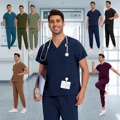 Surgical Suits Beauty Clinic Doctor Work Clothes Short-Sleeved V-neck Nurse Uniform Threaded Lace-up Trousers Hospital Uniform
