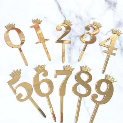 Wholesale Birthday Cake Decoration Golden Glitter Crown Digital Acrylic Cake Insert Topper Baking Dessert Decoration