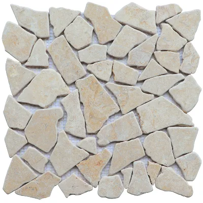 Travertine Beige Yellow Irregular Shape Marble Glass Parquet Modern Pebble Mosaic Tile