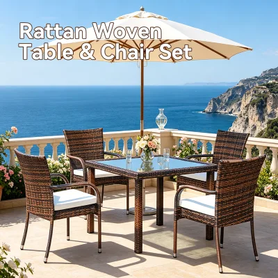 Factory Wholesale High Quality Wicker Rattan Dining Chairs Outdoor Wicker Outdoor Dining Chairs Four-person Seats Canteen