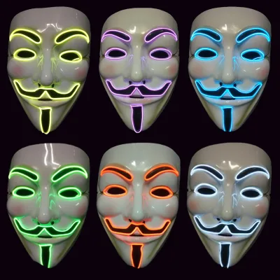 Custom Design Halloween Mask Ghost Face Led Light Hacker Mask Led Flashing Glow Neon Mask Anonymous Wholesale