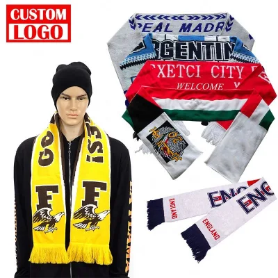 Custom Logo Printing Sport Team Jacquard 100% Acrylic Soccer Club Fan Scarf Print Scarf Scarf Football Fans