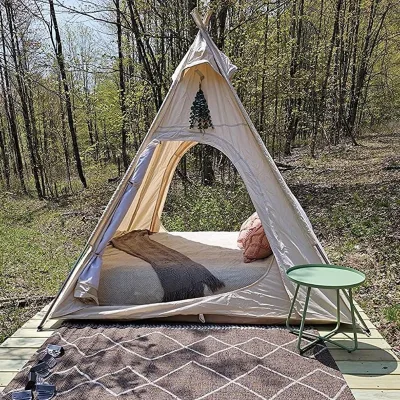 Dream House Three-Season Steel Frame Cotton Canvas Camping Pyramid Tent for 2~3 Person 84x84x78" Waterproof 1500-2000mm