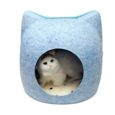 Washable Felt Fabric Cat Cave Cat Shape Pet House Semi-closed Felt Cat Cave