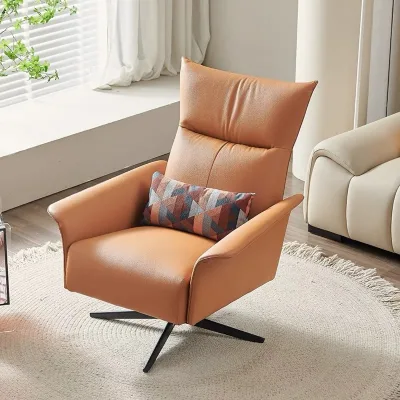 Modern Minimalist Leather Sofa Leisure Chair Tufted Design Recliner Adjustable Height Metal Legs Rotatable Home Office Living