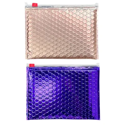 Decorative Metallic Bubble Mailer with Zipper Custom Printed Durable Packing Waterproof for Couriers and Mailing