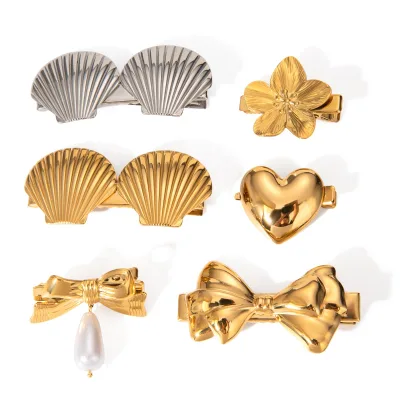 Aretas Fashion Korean Hair Accessories Women's Wholesale 18k Gold Stainless Steel Bow Non Fading Waterproof Hair Accessories