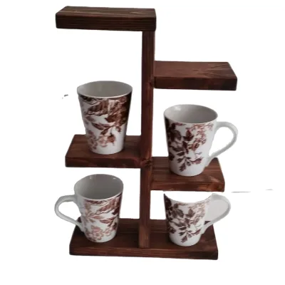 Rustic Mug Stand  Coffee Cup Holder  Wood Plant Stand Succulents Coffee bar Farmhouse 6 Shelves