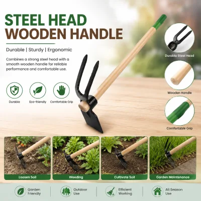 Wooden Handle Steel Dual-Purpose Garden Hoe Rake-Ergonomic Design Traditional Style Soil Loosening Weeding Tool Customizable