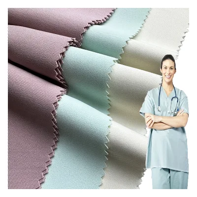 Hospital Waterproof Four-Way Stretch Wrinkle Resistant Anti-Bacteria Woven Twill Plain Dyed Polyester Spandex Fabric Garment