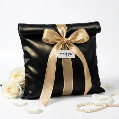 Wholesale Black Satin Wig Envelope Pouch Custom Logo Hair Extension Storage Packing for Salon Bundle Vendor