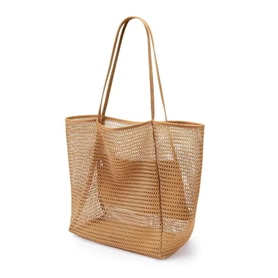 Cross-border Folding Beach Bag Mesh Net Yarn Handbag Women's Shoulder Bag Summer Outdoor Travel Essential Fun Single Zip