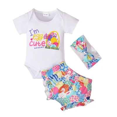 3 pieces set headband romper pants cute cotton 0-24 month infant baby clothing