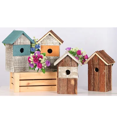 Wooden Bird House Hanging Outdoor Eco Friendly Materials Garden Decor Bird Nest Simulation Front of the Box Removable