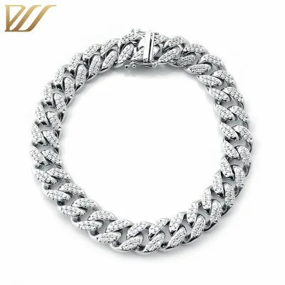 925 Sterling Silver Colorless Hpht Vvs Melee Lab Diamond Cuban Link Bracelet 7.5inches