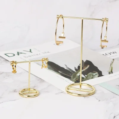GP 50P T Shape Jewellery Stable Gold Plated Metal Earrings Stand Jewelry Display Stand Wholesale Buy One Big Get One Small Free