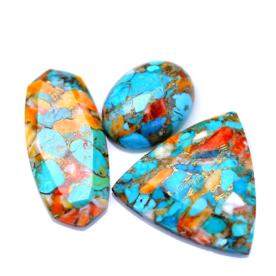 New Trending Turquoise Golden Stripe Turquoise Stone Gemstones Earring Trillion Faceted Flat Back Cut Fashion Loose Colorful