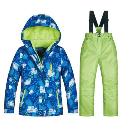 Children's Winter Ski Suit Windproof and Breathable Two-Piece Set Thickened Warm Skiwear in Stock