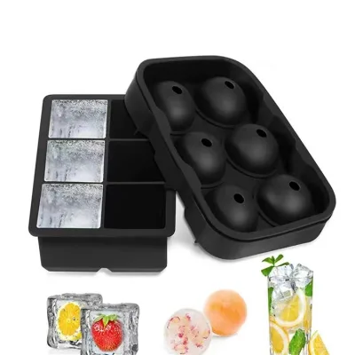 2023 Custom Logo Ice Tray Silicone Collapsible Large Food Safe Black 6 Cavity Square Round Silicone Ice Cube Tray With Lid