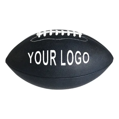 High Quality Custom logo Leather Pu fiber Professional all black Rugby Size 3 6 9 American Football ball