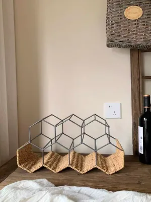 Handmade Paper Rope Woven Vintage Iron Wine Rack for Storing Beer and Other Items - Simple and Elegant Storage Rack