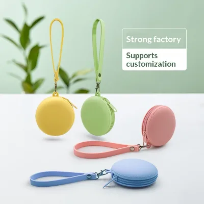 Silicone Durable Stowable Round Coin Purse & Earphone Bag Cartoon Children's Small Wallet Hand-Held Storage Customized Daily Use