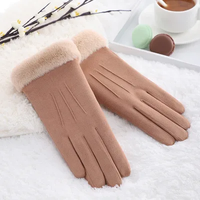 Premium Quality Custom Logo Rabbit Fur Cuff Touch Screen Design for Women Winter Thermal Gloves