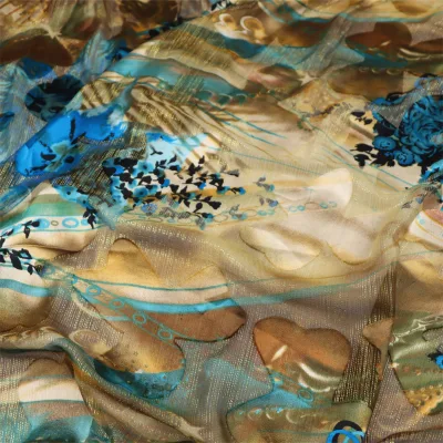Colorful Organic Special Elegant Silk Opal Metallic Burn Out Fabric Coffee Shiny Gold Metallic Line Somali for Women Girl Cloth
