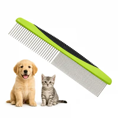 Pet Grooming No-slip Handle Pet Grooming Tool Dog Cat Stainless Steel Teeth Hair Comb Grooming Comb for Long and Short-Haired