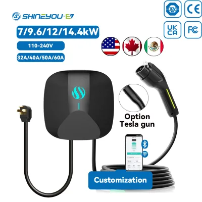 Wholesale Shineyou 7KW/9.6KW/12KW/14.4KW Fast Charging 32A/40A/50A/60A Wall Mount EV Charger Type 1(SAE J1772)/T E S L IP67 Home