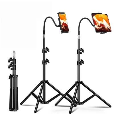 360 Rotation Phone Tripod with Gooseneck for Cell Phone and Tablet Height Adjustable Floor Tripod Stand iPad Cellphone