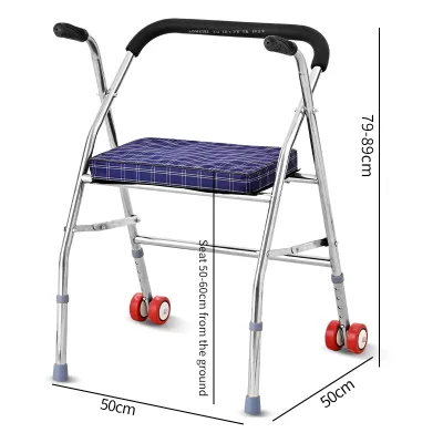 Four-legged Walker for the Elderly Wheeled Armrest Walker Portable Folding Crutches