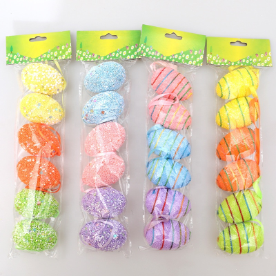 6pcs Colorful Simulation Foam Ornaments Hanging Easter Decoration Eggs Happy Easter Egg Decorating Kit
