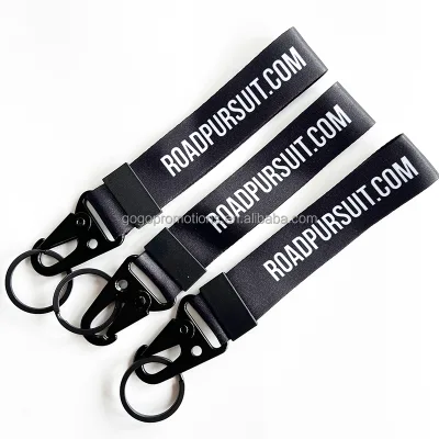 Custom Motorcycle Eagle Buckle Silk Screen Printed Hook Label Keychain Nylon Polyester Fabric Short Lanyard for Keys