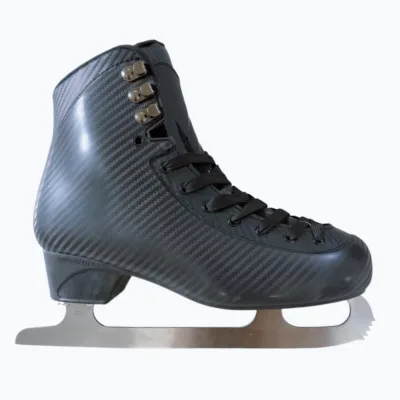 Synthetic Ice Carbon Fiber Ice Skate Shoe Lace-Up Closure Unisex Winter Figure Skating Boot Solid Black PP Chassis EN15938