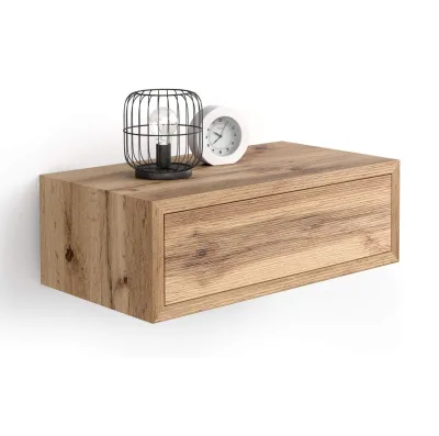 Bedroom wall mounted floating wooden nightstand with single storage drawer