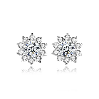 925 Sterling Silver Moissanite Jewelry Set for Women Flower Moissanite Studs