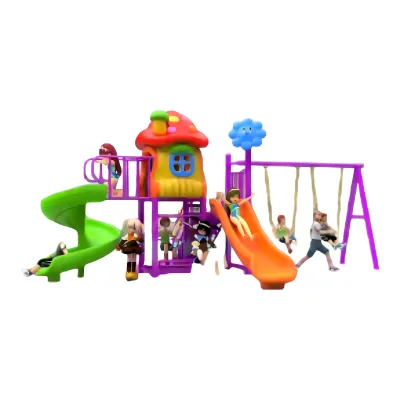 Commercial Children Outdoor Play Equipment with Mushroom Roof House Spiral Slide Swing Set for Preschool Backyard