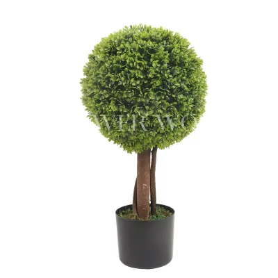 Outdoor Decoration Artificial Boxwood Ball Topiary Greennery Grass Tree with Black Plastic Pot Stylish Outdoor Faux Greennery