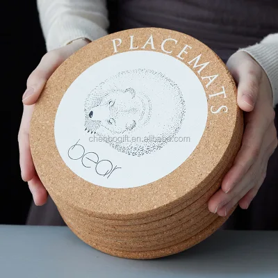 Best Selling Round Shape Bear Cartoon Cork Placemat and Cup Mat, Kitchen Cork Table Mat and Cork coaster Good Quality