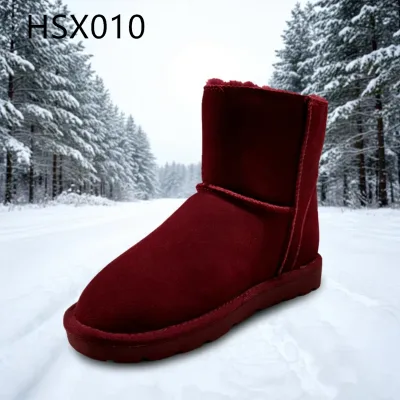 LXG,Ice and Snow Festival Red Suede Leather Lady Midi Boots Korea Market Popular Round Toe Anti-slip TPR Sole Sonw Boots HSX010