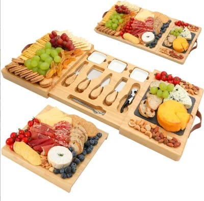 Wood Cheese Board Bamboo Cheese Board Set With 3 Boards and Knife Set