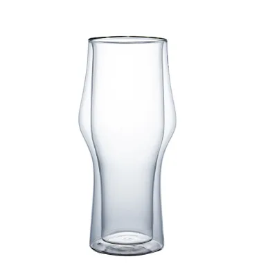Double Wall High Borosilicate Glass Beer Mug Insulated Beer Glass Tumbler Unique Curved Shape for Craft Beer Lager Beverage